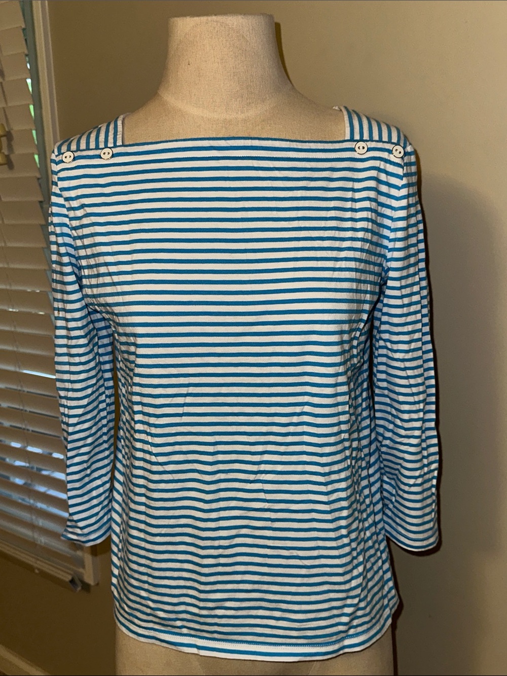 Talbots Striped Boatneck Top in White and Blue